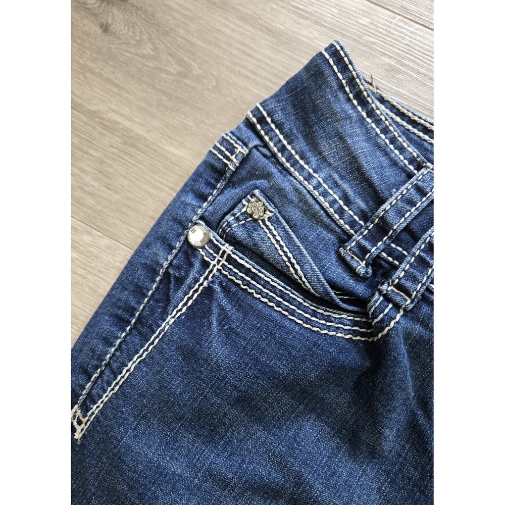 WallFlower Luscious Curvy Fit Bootcut Jeans Dark Wash Blue Thick Stitch Size 5 - Picture 5 of 14